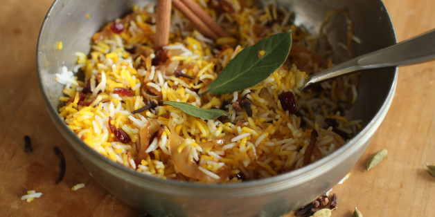 This September 28, 2015 photo shows berry pilaf in Concord, NH. Author Madhur Jaffrey's newest book, âVegetarian India: A Journey Through the Best of Indian Home Cooking,â will be released in October. (AP Photo/Matthew Mead)