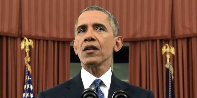 President Barack Obama addresses the nation from the Oval Office at the White House in Washington, Sunday night, Dec. 6, 2016. In a rare Oval Office address, Obama vowed the United States would overcome a terror threat that has entered a "new phase" as he sought to reassure Americans shaken by recent attacks in Paris and California. (Saul Loeb/Pool Photo via AP)
