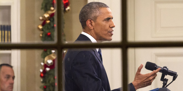 President Barack Obama addresses the nation from the Oval Office at the White House in Washington, Sunday night, Dec. 6, 2016. The president's speech followed Wednesday's shooting in San Bernardino, California, that killed 14 people and wounded 21. (AP Photo/Jacquelyn Martin)