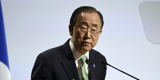 United Nations Secretary General Ban Ki-moon delivers a speech at the COP21, United Nations Climate Change Conference, in Le Bourget, outside Paris, Monday, Nov. 30, 2015. (Eric Feferberg/Pool Photo via AP)