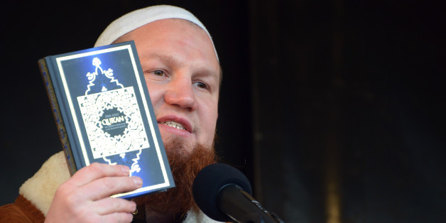 German Islamic preacher Pierre Vogel, also known as Abu Hamza, speaks during a rally of supporters of the Salafist movement on January 18, 2014 in Pforzheim, southwestern Germany. AFP PHOTO / DPA / ULI DECK / GERMANY OUT (Photo credit should read ULI DECK/AFP/Getty Images)