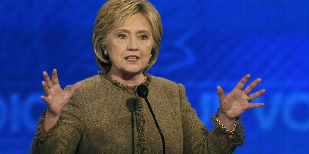 Hillary Clinton speaks during a Democratic presidential primary debate Saturday, Dec. 19, 2015, at Saint Anselm College in Manchester, N.H. (AP Photo/Jim Cole)