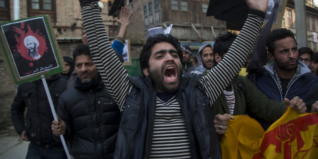 A Kashmiri Shiite Muslim man shouts slogans against the execution of Sheikh Nimr al-Nimr, during a protest in Srinagar, Indian controlled Kashmir, Saturday, Jan. 2, 2016. Hundreds of Shiite Muslims in Indian portion of Kashmiri rallied in the Shia dominated areas protesting against Saudi Arabia, after they announced on Saturday it had executed 47 prisoners convicted of terrorism charges, including al-Qaida detainees and a prominent Shiite cleric who rallied protests against the government. (AP P