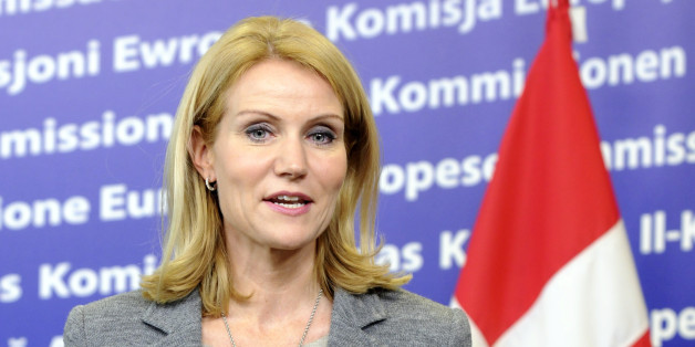 Denmark's new Prime Minister Helle Thoring-Schmidt talks to the media at the end of her meeting at the EU Commission headquarters in Brussels, Thursday Oct. 13, 2011. (AP Photo/Thierry Charlier)