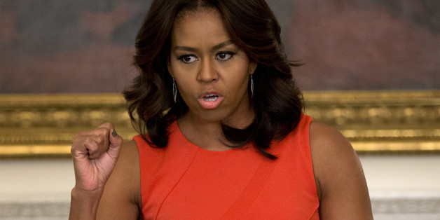 First lady Michelle Obama speaks during the Broadway at the White House event for high school students involved in performing arts programs in the State Dining Room of the White House in Washington, Monday, Nov. 16, 2015. (AP Photo/Carolyn Kaster)
