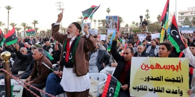 Manifestation à Tripoli, le 8 janvier 2016, contre l'accord parrainé par l'ONU pour la formation d'un gouvernement d'unité nationale