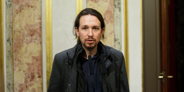 MADRID, SPAIN - JANUARY 13: Leader of Podemos (We Can) party Pablo Iglesias speaks for the press after the inaugural meeting of the eleventh legislature of the Congress of Deputies at the Spanish Parliament on January 13, 2016 in Madrid, Spain. For the first time the congress will have four main parties with the new arrival of center right wing party Ciudadanos (Citizens) and left wing party Podemos (We Can), instead of a two party system made mainly of Spanish Socialist Party (PSOE) and Partid