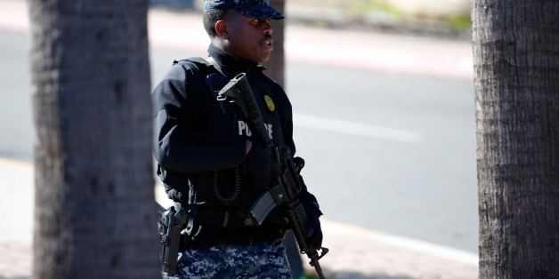 SAN DIEGO, CA - JANUARY 26: Military Police control entry into Naval Medical Center San Diego after reports of gunfire within the Naval Hospital on January 26, 2016 in San Diego, California. Initial reports of gunfire were later said to be unfounded by local law enforcement. (Photo by Sean M. Haffey/Getty Images)