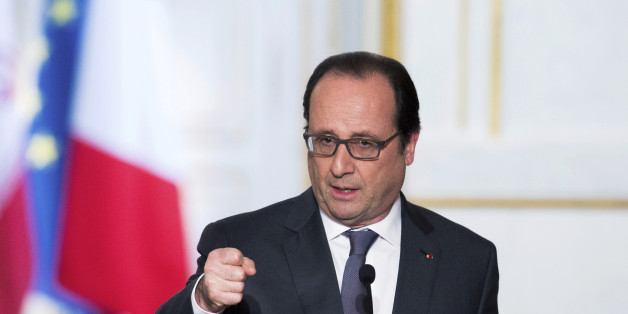 Francois Hollande, France's president, speaks during a joint press conference with Hassan Rouhani, Iran's president, not pictured, after a meeting at Elysee Palace in Paris, France, on Thursday, Jan. 28, 2016. French oil company Total SA will sign a contract with Iran to buy 150,000 to 200,000 barrels a day, chief executive officer Patrick Pouyanne said after meeting Rouhani in Paris, Agence-France Presse reported. Photographer: Christophe Morin/Bloomberg via Getty Images.