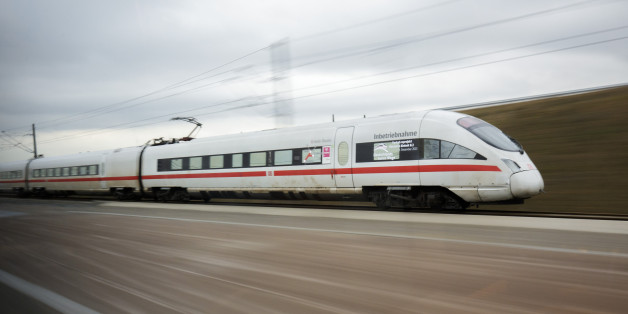 BERLIN, GERMANY - DECEMBER 09: An ICE High-Speed Train is seen during the journey from Erfurt to Leipzig on December 09, 2015 in Leipzig, Germany. (Photo by Thomas Trutschel/Photothek via Getty Images)
