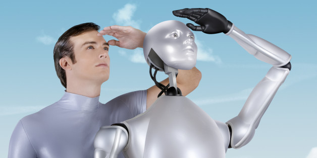 A Man and a Robot staring into the distance