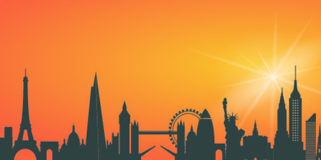 City skyline including Paris, London, New York and Sydney