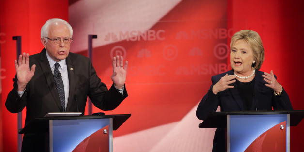 Democratic presidential candidate, Sen. Bernie Sanders, I-Vt, and Democratic presidential candidate, Hillary Clinton spar during a Democratic presidential primary debate hosted by MSNBC at the University of New Hampshire Thursday, Feb. 4, 2016, in Durham, N.H. (AP Photo/David Goldman)