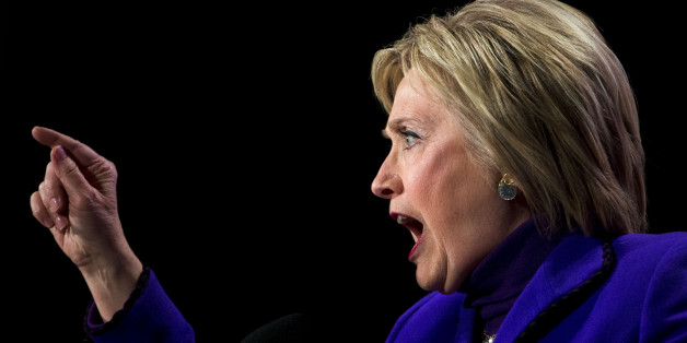 Democratic presidential candidate Hillary Clinton speaks at the New Hampshire Democratic Party McIntyre-Shaheen 100 Club Celebration dinner Friday, Feb. 5, 2016, in Manchester, N.H. (AP Photo/Matt Rourke)
