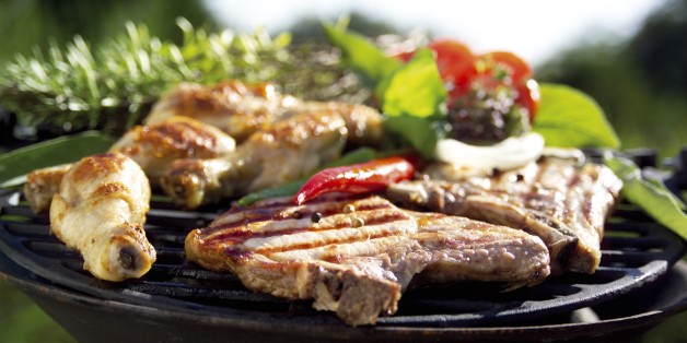 Meat on barbecue grill, close-up