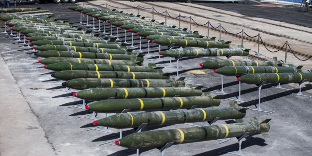 Some of the forty rockets (type M-302), up to the range of 160 kilometres, 181 122mm mortar shells, and approximately 400,000 7.62-calibre rounds are put on display by the Israeli military along the docks of the southern Israeli military port of Eilat, on March 10, 2014. The ammunition was found on a vessel, the Panamanian-flagged Klos-C, which was allegedly transporting arms from Iran to Gaza, and was escorted into the port of Eilat after Israeli naval commandos seized it on March 5, 2014. AFP PHOTO / JACK GUEZ (Photo credit should read JACK GUEZ/AFP/Getty Images)