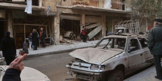 Quartier détruit par des tirs rebelles le 14 février 2016 à Alep
