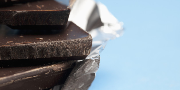 Detail of a stack of dark chocolate