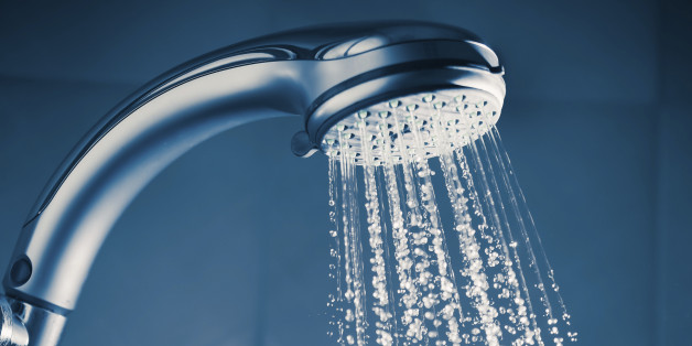 contrast shower with water stream, blue tonning
