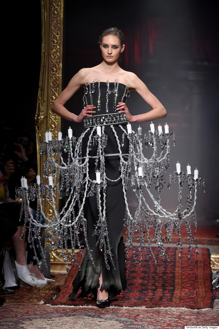 Moschino Sends Model Down The Runway In Chandelier Dress For Fall 2016 ...