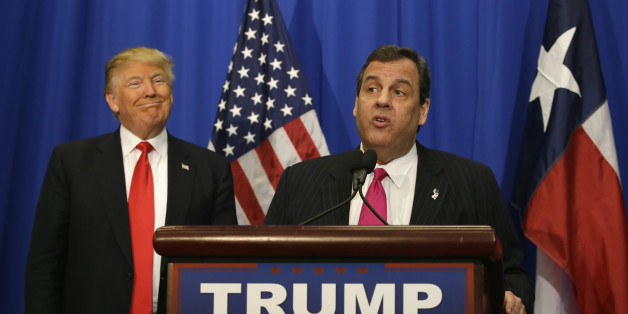 Republican presidential candidate Donald Trump smiles as he stands with New Jersey Gov. Chris Christie before a rally in Fort Worth, Texas, Friday, Feb. 26, 2016. (AP Photo/LM Otero)