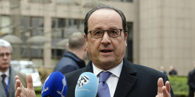 French President Francois Hollande speaks to the press as he arrives for an EU leaders summit with Turkey on migrants crisis on March 7, 2016 at the European Council, in Brussels.
European Union leaders will on March 7 back closing down the Balkans route used by most migrants to reach Europe, diplomats said, after at least 25 more people drowned trying to cross the Aegean Sea en route to Greece. The declaration drafted by EU ambassadors on March 6 will be announced at a summit in Brussels on March 7, set to also be attended by Turkish Prime Minister Ahmet Davutoglu. / AFP / THIERRY CHARLIER (Photo credit should read THIERRY CHARLIER/AFP/Getty Images)