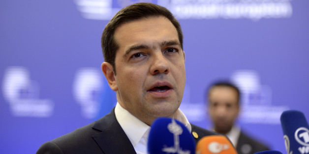 Greek Prime Minister Alexis Tsipras talks to the media at the end of the European Summit in Brussels February 20, 2016.
European leaders sealed a deal with the UK after hours of haggling at a marathon summit, paving the way for a referendum on whether Britain will stay in the EU. The European Union's two top figures, Donald Tusk and Jean-Claude Juncker, presented its 28 leaders with draft proposals at a long-delayed dinner after hours of painstaking face-to-face talks on an issue that threatened place in the union. / AFP / THIERRY CHARLIER (Photo credit should read THIERRY CHARLIER/AFP/Getty Images)