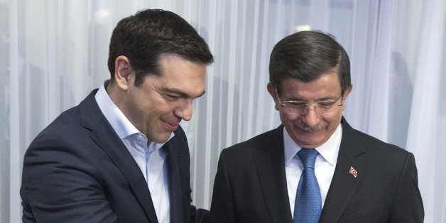 Der griechische Regierungschef Alexis Tsipras und sein Amtskollege Ahmet Davutoglu in Brüssel