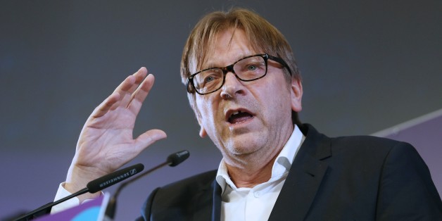 Guy Verhofstadt, former Belgium prime minister (1999-2008), gives a speech after Drancy's mayor and member of Parliament Jean-Christophe Lagarde was elected as president of the center-right party Union of Democrats and Independents (UDI), on November 15, 2014 in Paris. AFP PHOTO / PATRICK KOVARIK (Photo credit should read PATRICK KOVARIK/AFP/Getty Images)