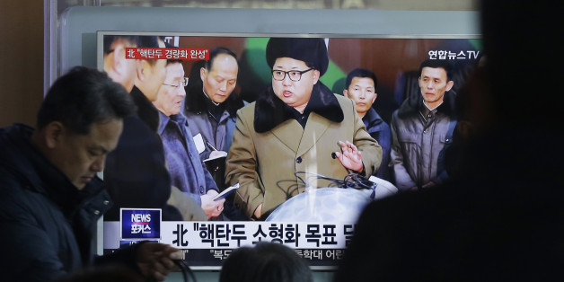People watch a TV news program showing North Korean leader Kim Jong Un with superimposed letters that read: "North Korea has made nuclear warheads small enough to fit on ballistic missiles" at Seoul Railway Station in Seoul, South Korea, Wednesday, March 9, 2016. The official North Korean news agency says the communist country's leader Kim met his nuclear scientists for a briefing and declared he was greatly pleased that warheads had been miniaturized for use on ballistic missiles. (AP Photo/Ahn