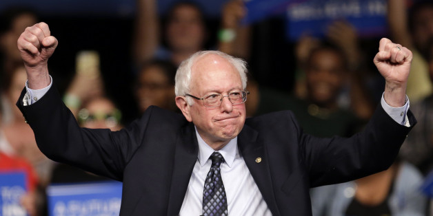Democratic presidential candidate, Sen. Bernie Sanders, I-Vt. acknowledges his supporters on arrival at a campaign rally, Tuesday, March 8, 2016, in Miami. (AP Photo/Alan Diaz)