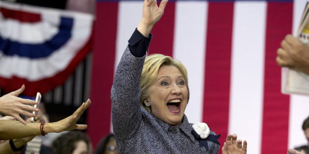 Democratic presidential candidate Hillary Clinton arrives to a cheering crowd to speak at a campaign event at the Grady Cole Center in Charlotte, N.C., Monday, March 14, 2016. (AP Photo/Carolyn Kaster)