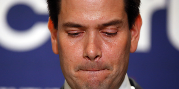 Republican presidential candidate Sen. Marco Rubio, R-Fla., speaks during a Republican primary night celebration rally at Florida International University in Miami, Fla., Tuesday, March 15, 2016. Rubio is ending his campaign for the Republican nomination for president after a humiliating loss in his home state of Florida. (AP Photo/Paul Sancya)