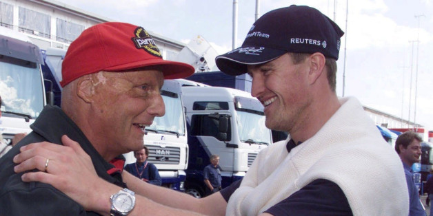 NUERBURGRING, GERMANY - JUNE 23: GP VON EUROPA 2001, Nuerburgring; Niki LAUDA und Ralf SCHUMACHER (GER)/BMW WILLIAMS (Photo by Andreas Rentz/Bongarts/Getty Images)