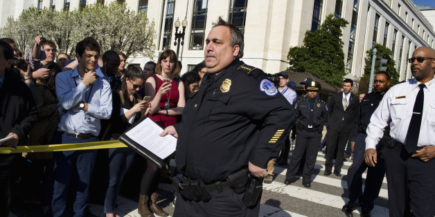 Capitol Hill Police Chief Matthew Verderosa arrives to brief reporters on Capitol in Washington, Monday, March 28, 2016. Capitol Police officers say a man was shot by police after drawing a weapon at a U.S. Capitol checkpoint. He was taken to the hospital. (AP Photo/Cliff Owen)