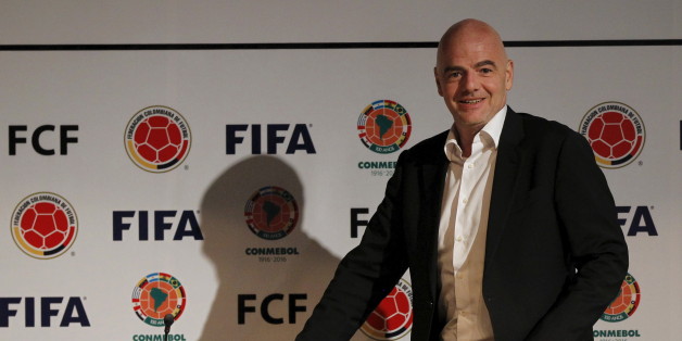 FIFA President Gianni Infantino arrives for a news conference at the Colombian Football Confederation headquarters in Bogota, Colombia, March 31, 2016. REUTERS/John Vizcaino