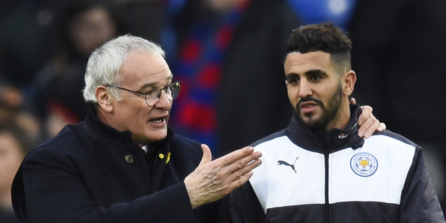 Football Soccer - Crystal Palace v Leicester City - Barclays Premier League - Selhurst Park - 19/3/16Leicester City manager Claudio Ranieri and Riyad Mahrez celebrate winning after the gameReuters / Dylan MartinezLivepicEDITORIAL USE ONLY. No use with unauthorized audio, video, data, fixture lists, club/league logos or "live" services. Online in-match use limited to 45 images, no video emulation. No use in betting, games or single club/league/player publications. Please contact your account rep