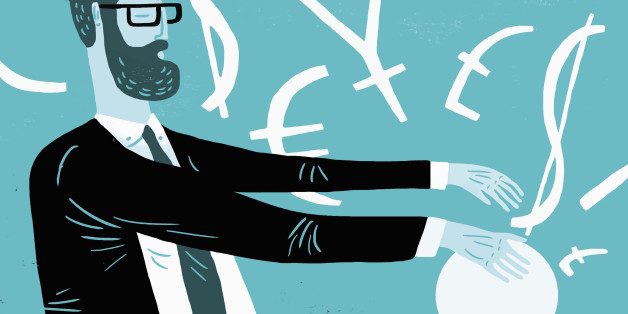 Businessman forecasting global finance with crystal ball