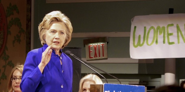 NEW YORK, UNITED STATES - APRIL 19: Democratic Party's presidential candidate Hillary Clinton gives a speech as she meets her supporters during a campaign rally themed 'Women for Hillary' at Hilton Hotel in Manhattan, New York, NY, USA on April 19, 2016. Democrats will make primaries for New York region on 19th of April 2016 to decide the party's candidate. (Photo by Selcuk Acar/Anadolu Agency/Getty Images)