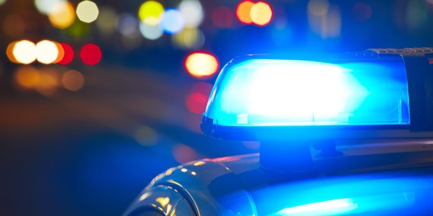 Police car on the street at night