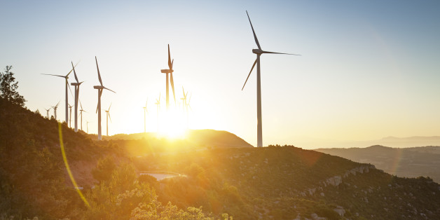 Windmills at sunset