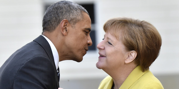 Bundeskanzlerin Angela Merkel begrüßt US-Präsident Barack Obama