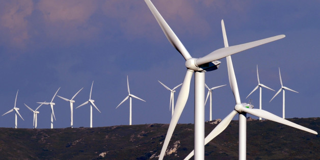 View of wind turbines in the wind park called "Energies Nouvelles" (New Energies) of Lezignan Corbieres, southwestern France, in this photo taken Thursday, Feb. 21, 2008. (AP Photo/Remy Gabalda)