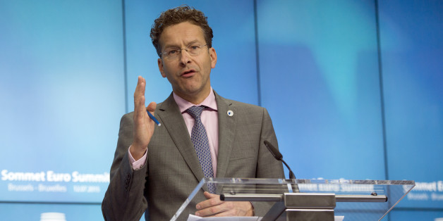 Dutch Finance Minister and chair of the eurogroup finance ministers Jeroen Dijsselbloem speaks during a media conference after a meeting of eurozone heads of state at the EU Council building in Brussels on Monday, July 13, 2015. A summit of eurozone leaders reached a tentative agreement with Greece on Monday for a bailout program that includes "serious reforms" and aid, removing an immediate threat that Greece could collapse financially and leave the euro. (AP Photo/Virginia Mayo)
