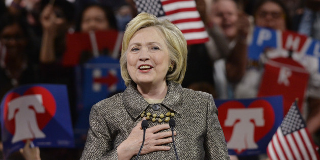 Democratic U.S. presidential candidate Hillary Clinton speaks at her five state primary night rally in Philadelphia, Pennsylvania, U.S., April 26, 2016. REUTERS/Charles Mostoller