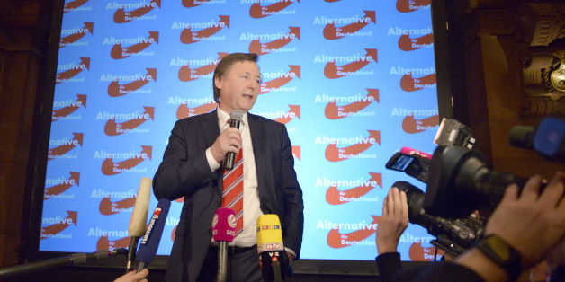 HAMBURG, GERMANY - FEBRUARY 15: Joern Kruse of the AfD (Alternative fuer Deutschland, or Alternative for Germany) political party speaks after to preliminary election results that give them 6,1% of the vote in Hamburg state elections on February 15, 2015 in Hamburg, Germany. The AfD, still a relative newcomer on the German political landscape, has positioned itself right of center on a Euro-sceptic and at times populist platform. (Photo by Patrick Lux/Getty Images)