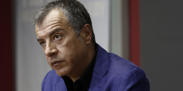 Stavros Theodorakis, leader of the To Potami party, pauses during a Bloomberg Television interview in Athens, Greece, on Thursday, Aug. 27, 2015. Former Greek Prime Minister Alexis Tsipras's refusal to cooperate with pro-European parties after next month's ballot may complicate the formation of a government and force voters back to the ballots, River party leader Theodorakis said. Photographer: Kostas Tsironis/Bloomberg via Getty Images