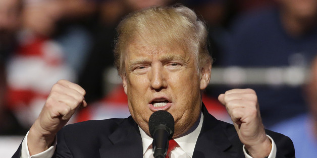Republican presidential candidate Donald Trump speaks during a campaign stop at the Allen County War Memorial Coliseum, Sunday, May 1, 2016, in Fort Wayne, Ind. (AP Photo/Darron Cummings)