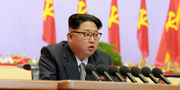This photo taken on May 6, 2016 and released on May 7 by North Korea's official Korean Central News Agency (KCNA) shows North Korean leader Kim Jong-Un reporting works of North Korean Workers Party Central Committee during the 7th Workers Party Congress at the 'April 25 Palace' in Pyongyang. / AFP / KCNA VIA KNS / STR (Photo credit should read STR/AFP/Getty Images)