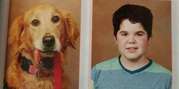 Seph Ware und seine Hündin Presley stehen im Jahrbuch der Good Hope Mittelschule